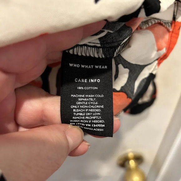 Who What Wear Floral Peplum Wrap Shirt Medium Ruffle Colorful Black Orange NWOT - Picture 7 of 7